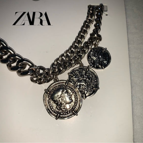 Zara coin necklace silver tone Cuban chunky link new with tags - Picture 5 of 8
